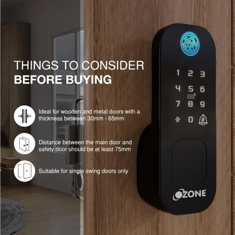 Ozone Double-sided Fingerprint Rim Lock for Wooden & Metal Doors by Ozone for Bedroom, Office : Colours available: Black 7 4