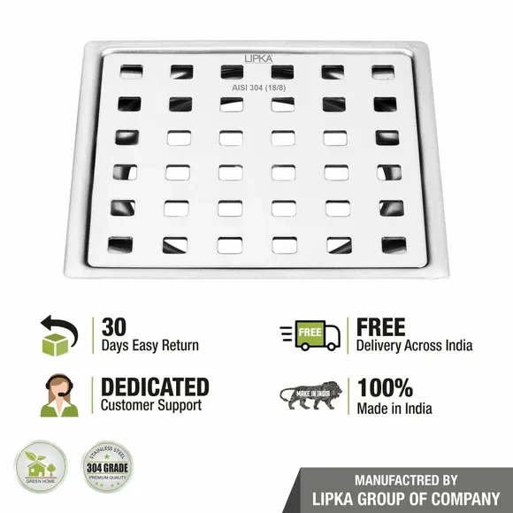 Lipka Red Exclusive Square Flat Cut Floor Drain (5 x 5 Inches) 3
