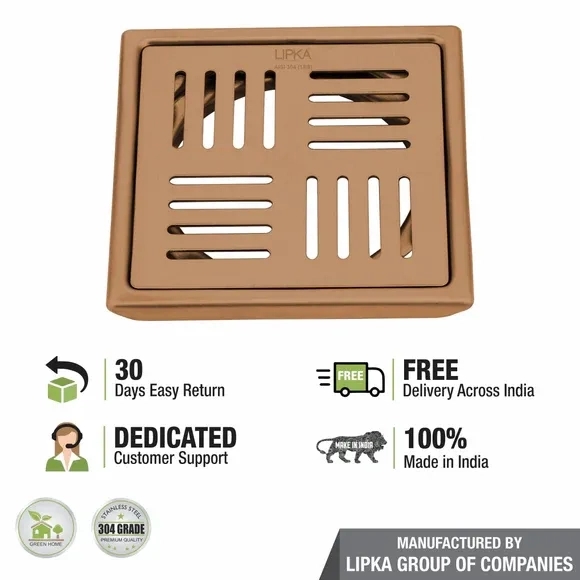 Lipka Pink Exclusive Square Floor Drain in Antique Copper PVD Coating (5 x 5 Inches) 3