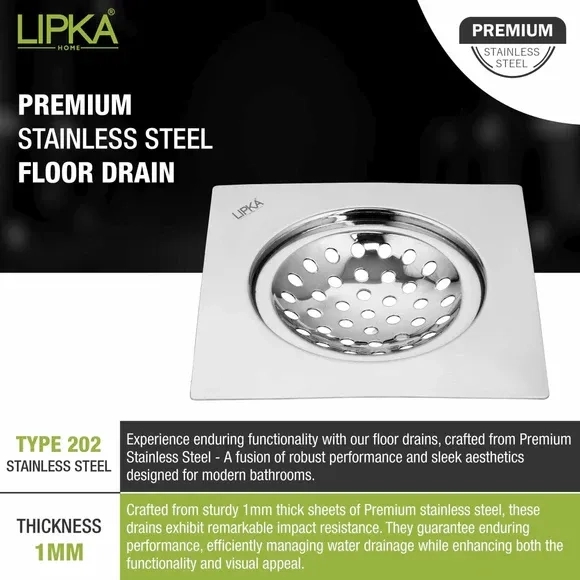Lipka EON Square Flat Cut Floor Drain (6 x 6 Inches) 3
