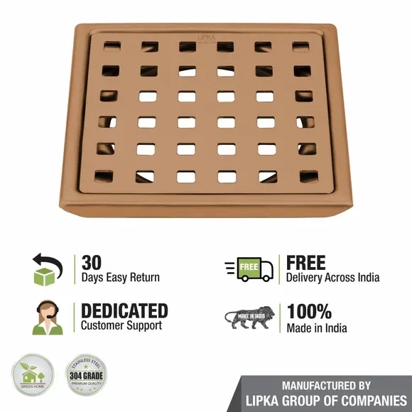 Lipka Red Exclusive Square Floor Drain in Antique Copper PVD Coating (5 x 5 Inches) 3