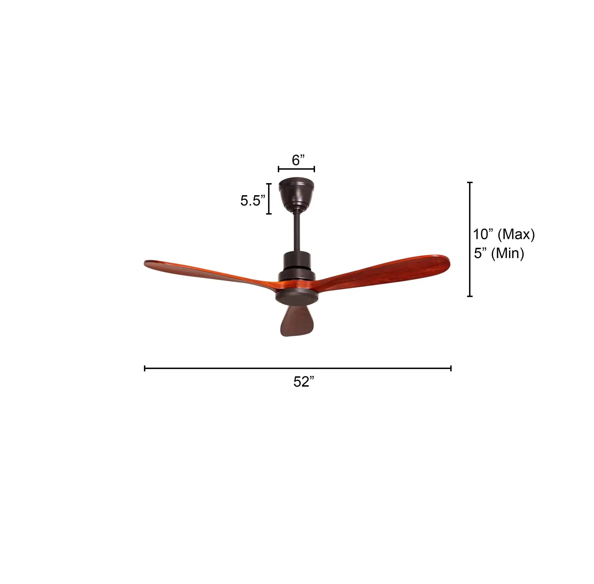The WhiteTeak Glen Meadow (132 cm Span, Black Metal Body, Mahogany Finish Solid Wood Blades) Ceiling Fan by White Teak : Colours available: Brown 7 8