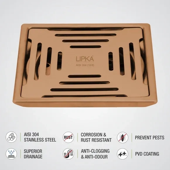 Lipka Green Exclusive Square Floor Drain in Antique Copper PVD Coating (5 x 5 Inches) 2
