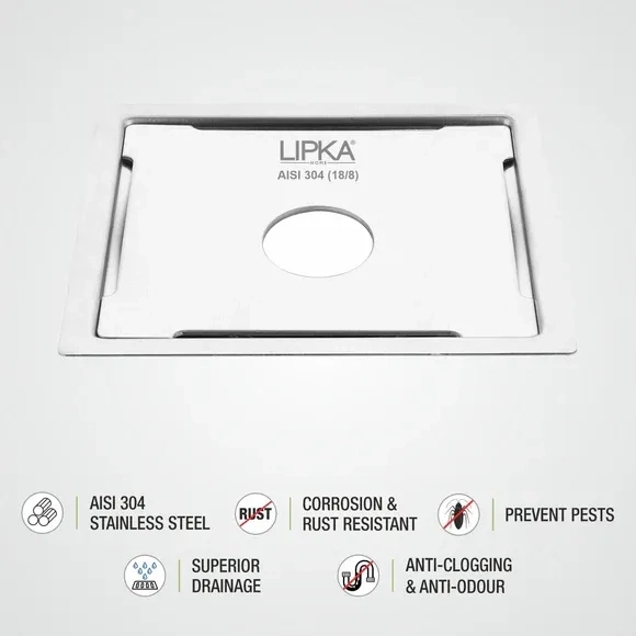 Lipka Yellow Exclusive Square Flat Cut Floor Drain (6 x 6 Inches) with Hole 2