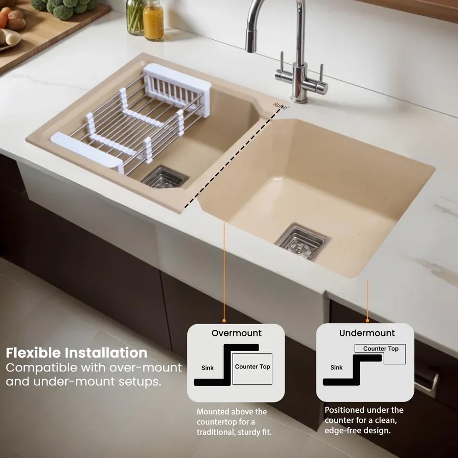 Ruhe Quartz Double Bowl Kitchen Sink 37 X 18 X 9 Inches - Tan by Ruhe : Colours available: Tan 6 6