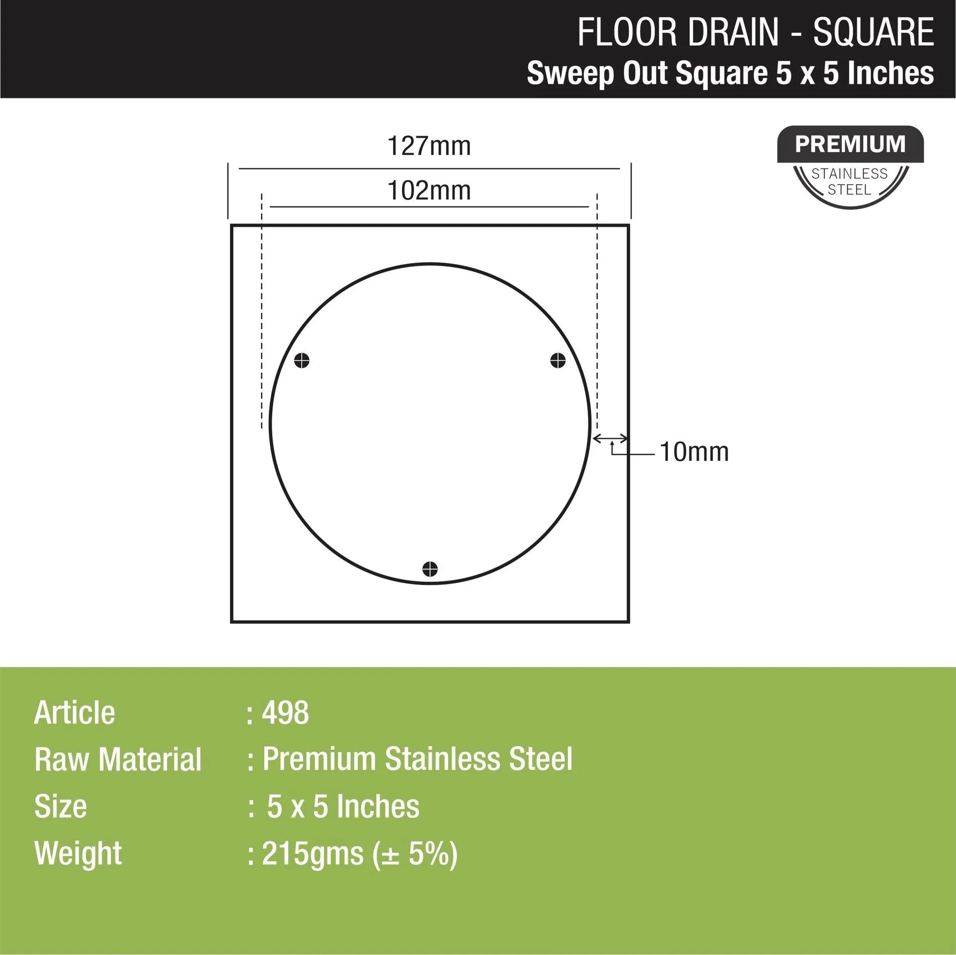 Lipka Sweep Out Square Floor Drain (5 x 5 Inches) 1