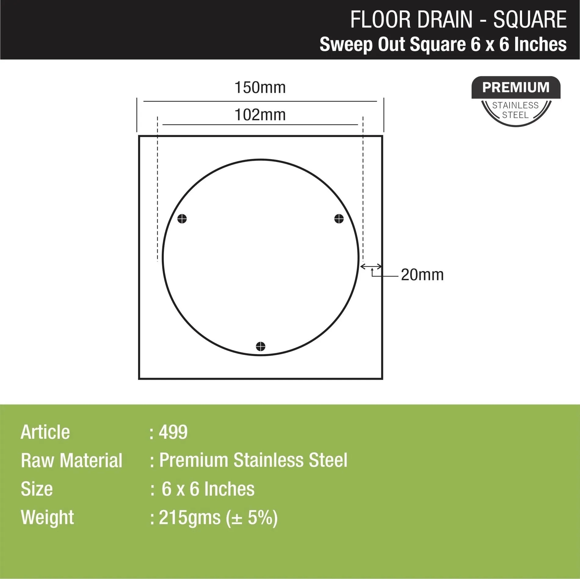 Lipka Sweep Out Square Floor Drain (6 x 6 Inches) 1