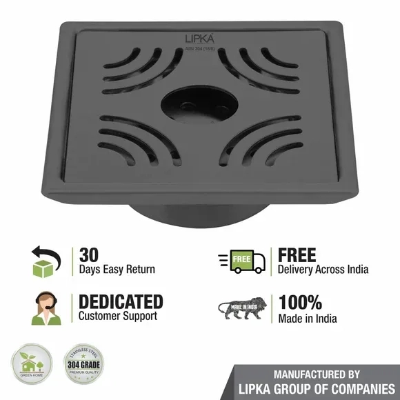 Lipka Purple Exclusive Square Floor Drain in Black PVD Coating (6 x 6 Inches) with Hole & Cockroach Trap 4