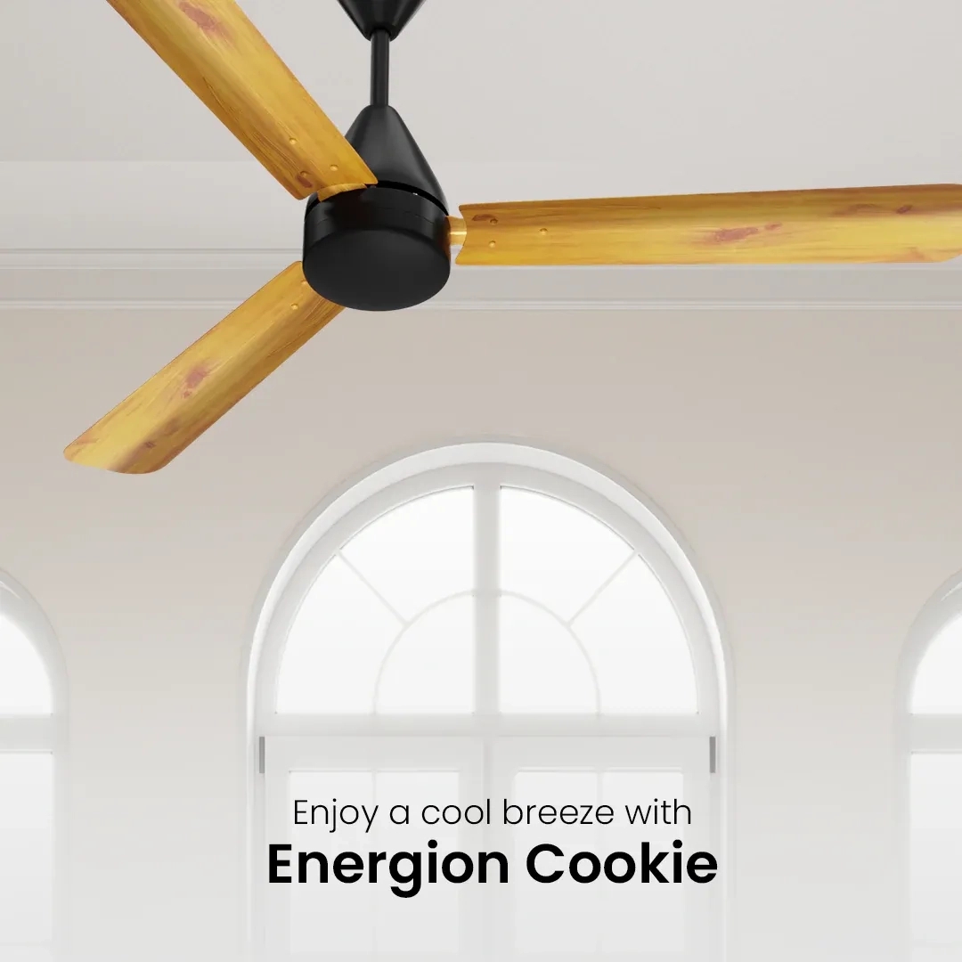 Crompton Energion Cookie BLDC Ceiling Fan - Light Pine Wood by Crompton : Colours available: Black, Goldenrod 15 3