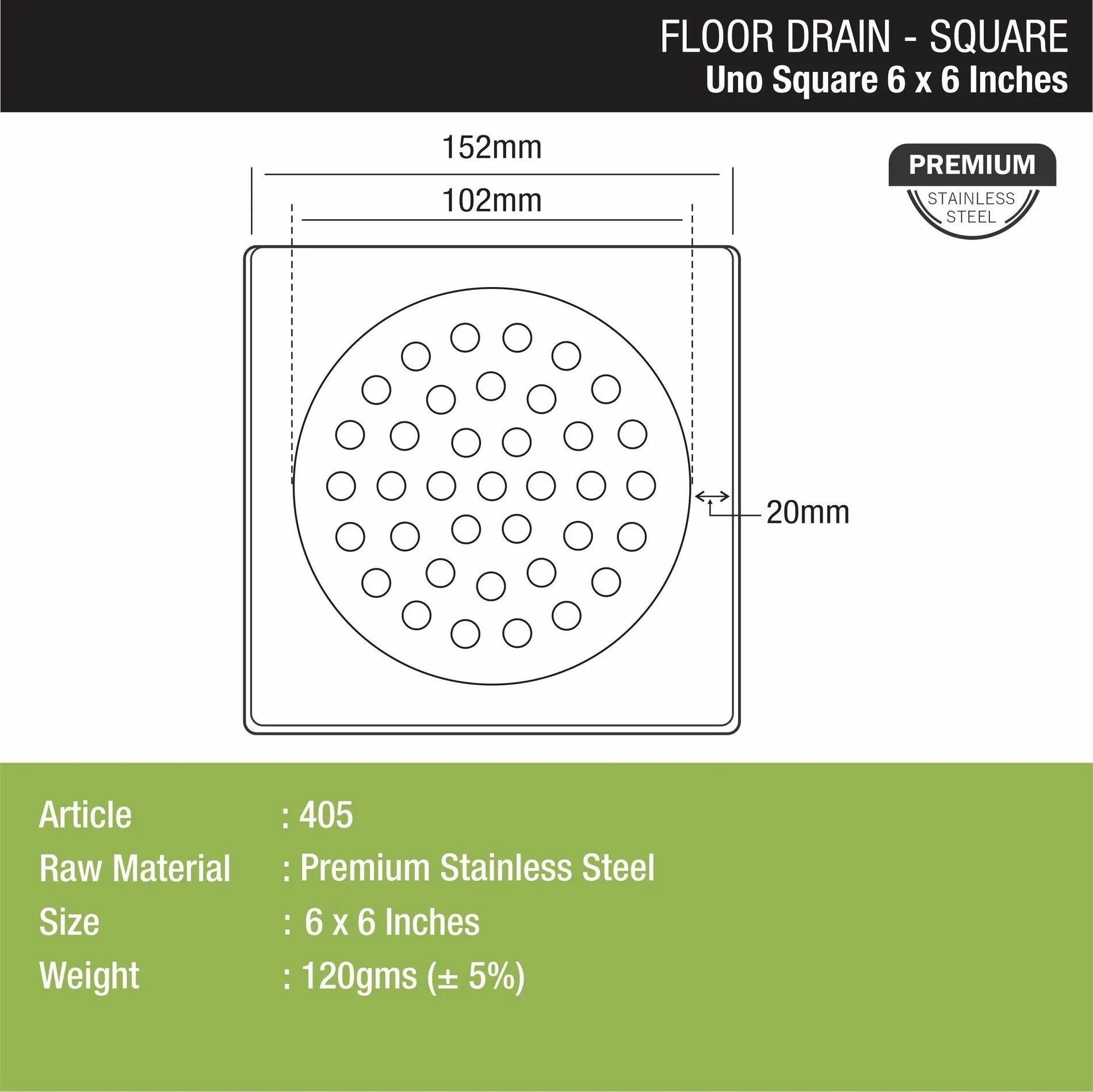 UNO Square Floor Drain (6 x 6 Inches) 1