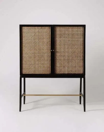 Asian Arts Black Cane & Wood Bar Cabinet | Rattan Drinks Cabinet with Glass Holders by Asian Arts : Colours available: Black 3 1
