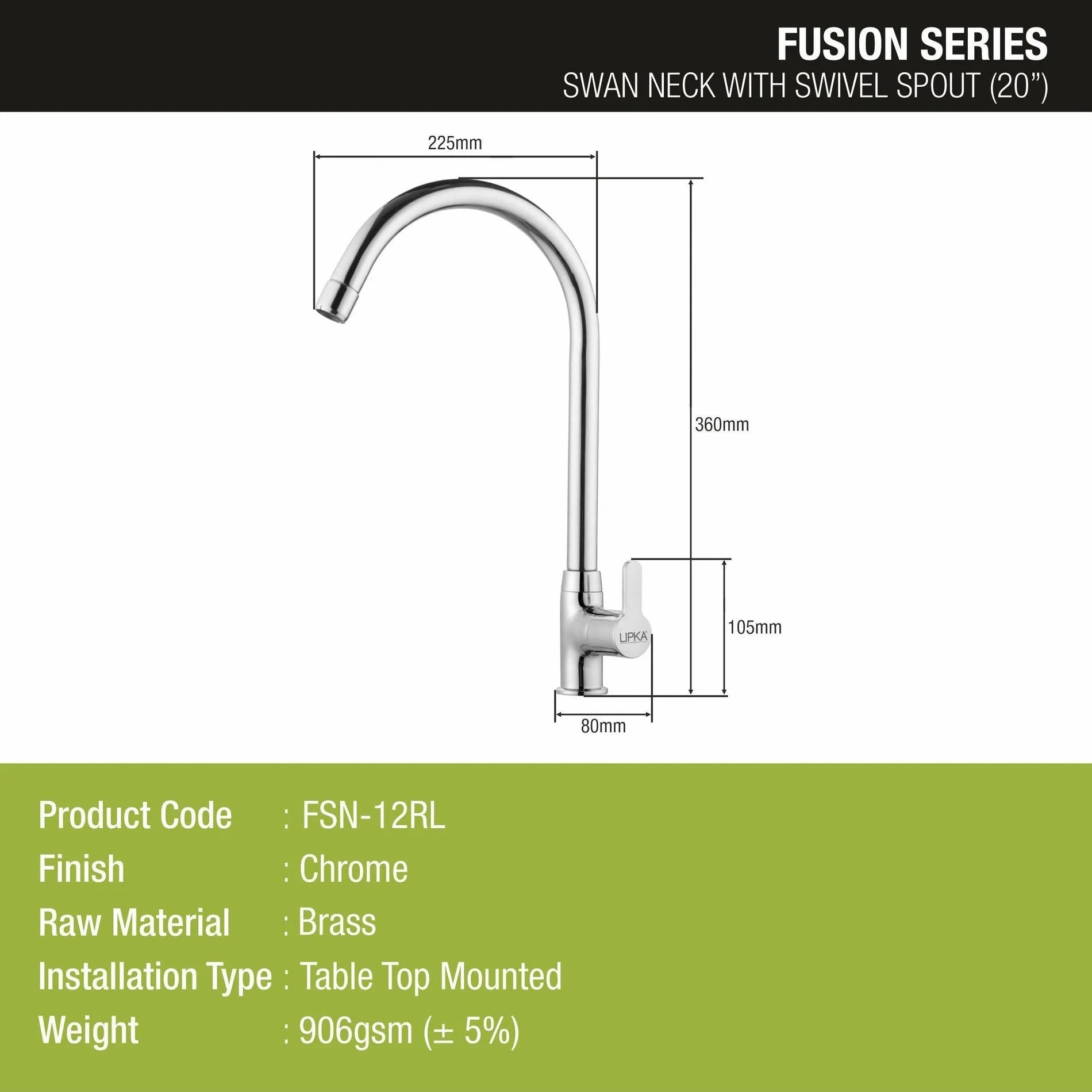 Lipka Fusion Swan Neck Brass Faucet with Round Swivel Spout (20 Inches) 1