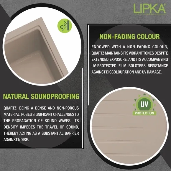 Lipka Sand Choco Quartz Double Bowl with Drainboard Kitchen Sink (45 x 20 x 9 Inches) 3