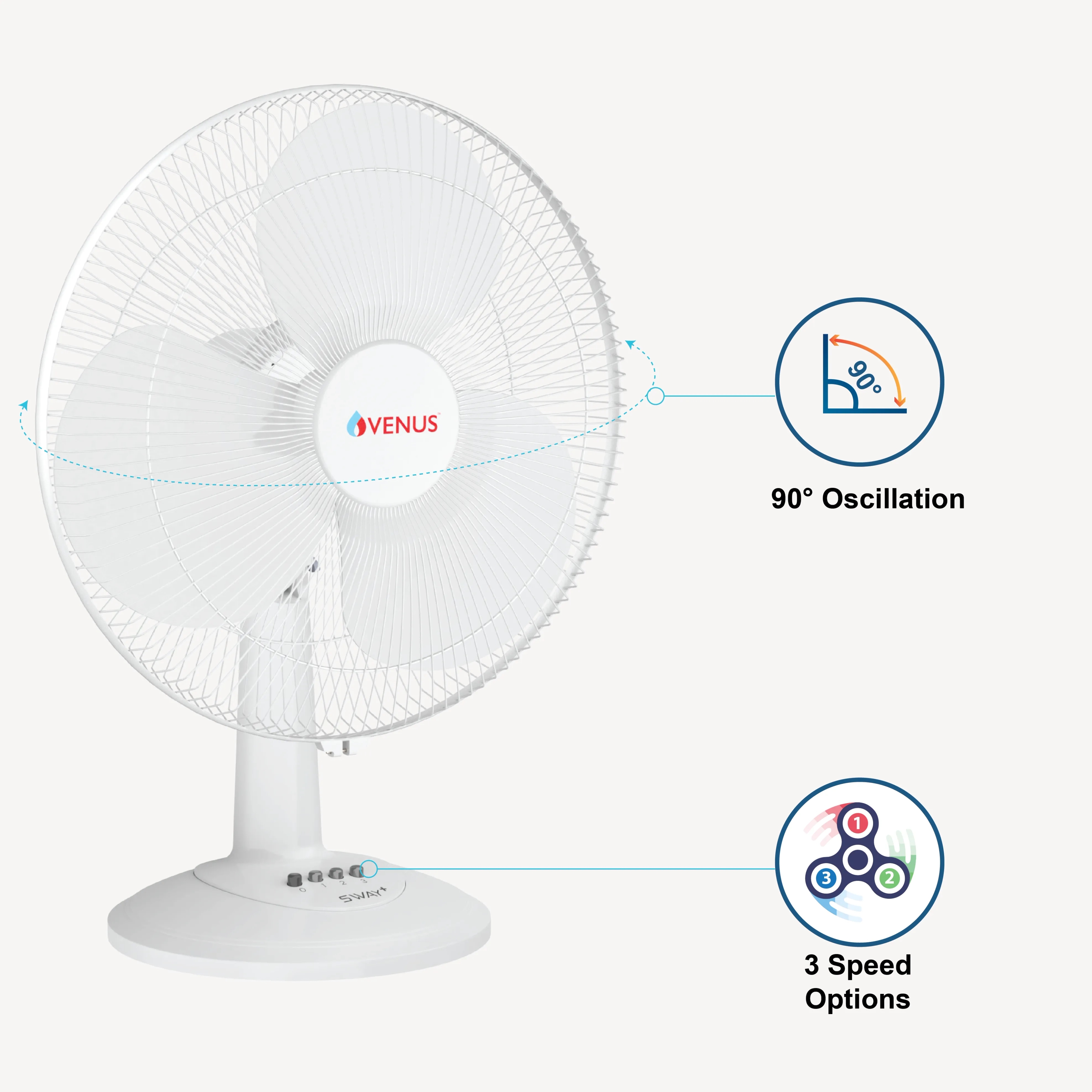 Venus Home Sway Plus Table Fan by Venus : Colours available: White 1 2