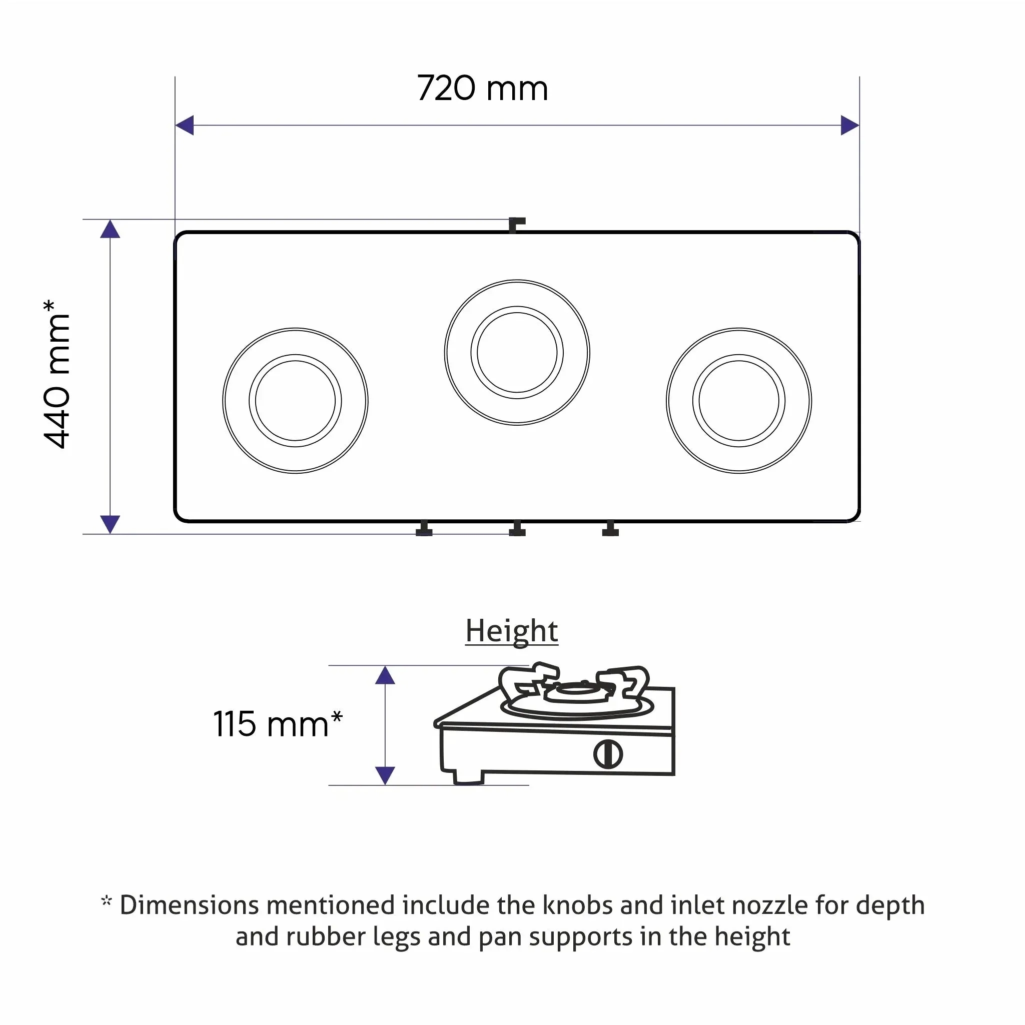 Glen 3 Burner Stainless Steel LPG Gas Stove 72 cm|High Flame Brass Burners|360° Revolving Inlet Nozzle|Manual Ignition|ISI Certified|2 Year Warranty 5
