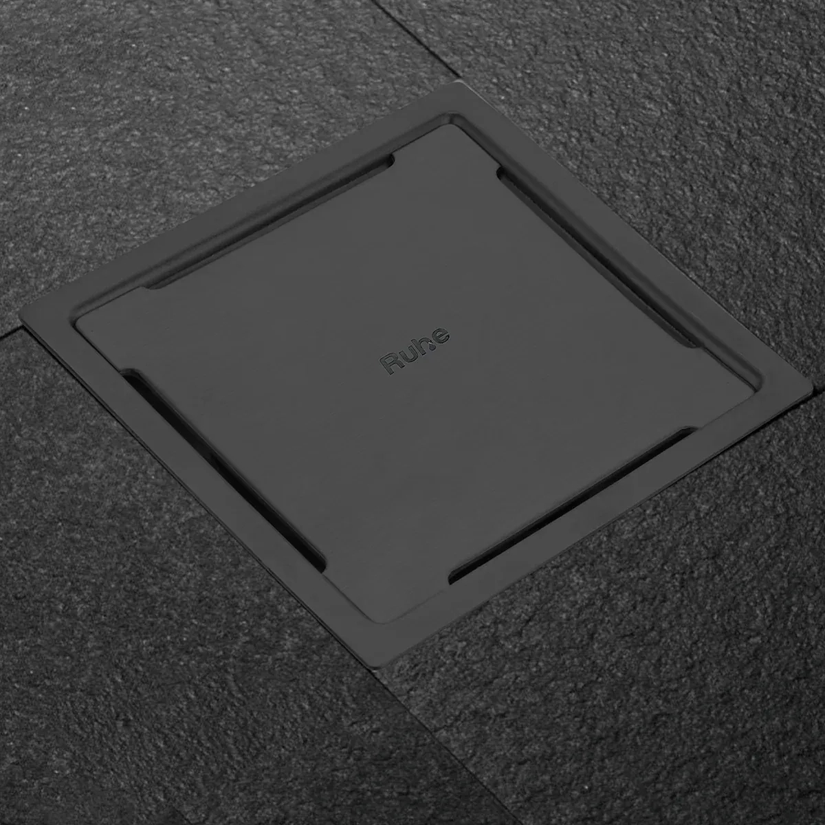 Ruhe Diamond Square Flat Cut Floor Drain in Black PVD Coating with Hole by Ruhe : Colours available: Black 5 7
