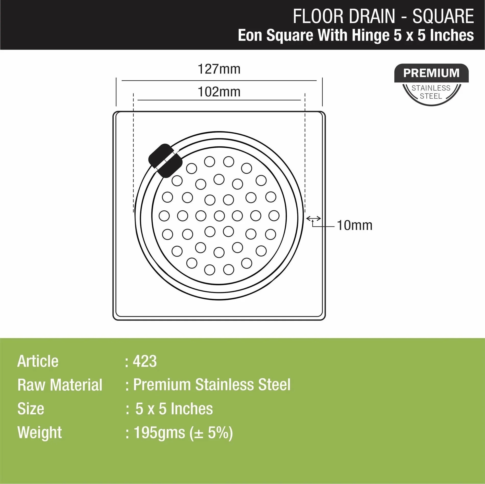 Lipka Eon Square Floor Drain with Hinge (5 x 5 Inches) 1