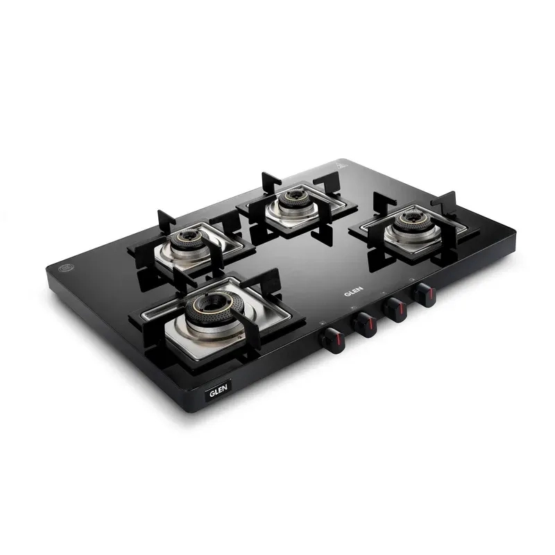 Glen Ultra Slim LPG Gas Stove 4 Burner|Toughened Glass Top|1 Jumbo, 3 Forged Brass Burners|360° Revolving Inlet Nozzle|Manual Ignition|5 Years Warranty On Glass, Valve And Burner|1047USBL 6