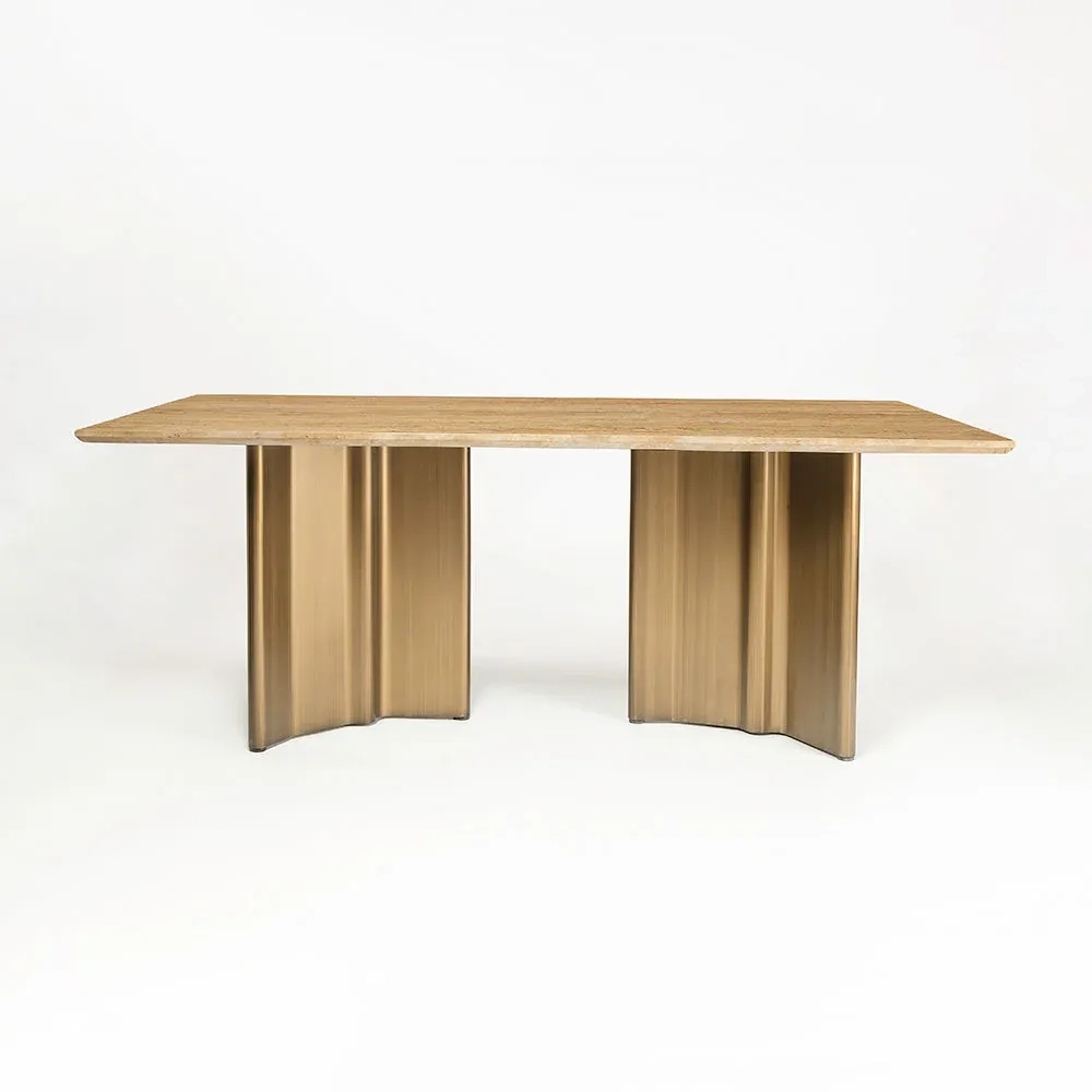 LivingShapes Omar Marble 8 Seater Dining Table with Iron - Brass / Travertine by Living Shapes : Colours available: BurlyWood, GoldMattPVD