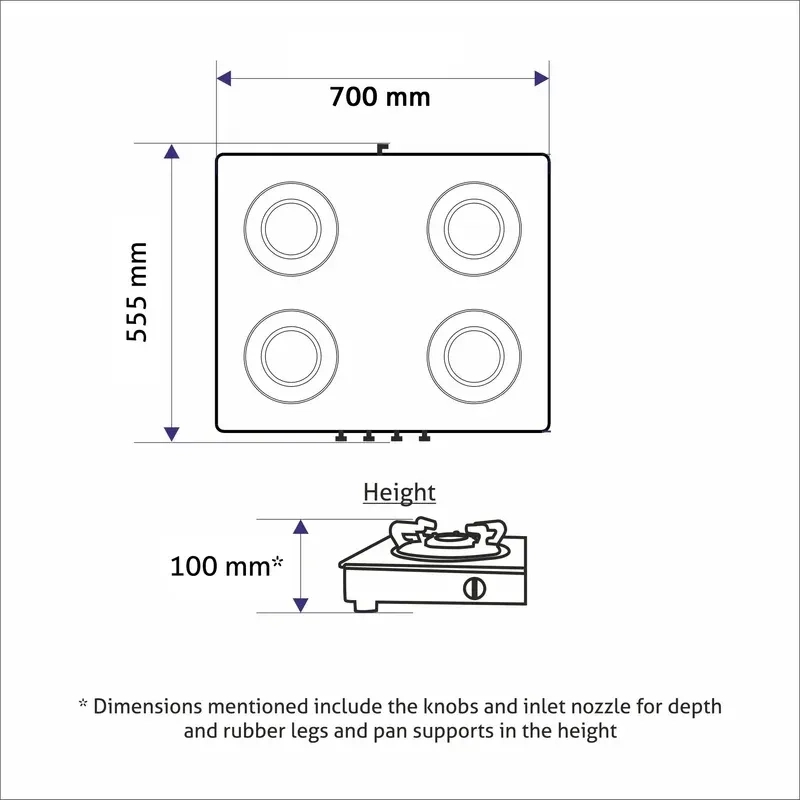 Glen Ultra Slim LPG Gas Stove 4 Burner|Toughened Glass Top|1 Jumbo, 3 Forged Brass Burners|360° Revolving Inlet Nozzle|Manual Ignition|5 Years Warranty On Glass, Valve And Burner|1047USBL 5
