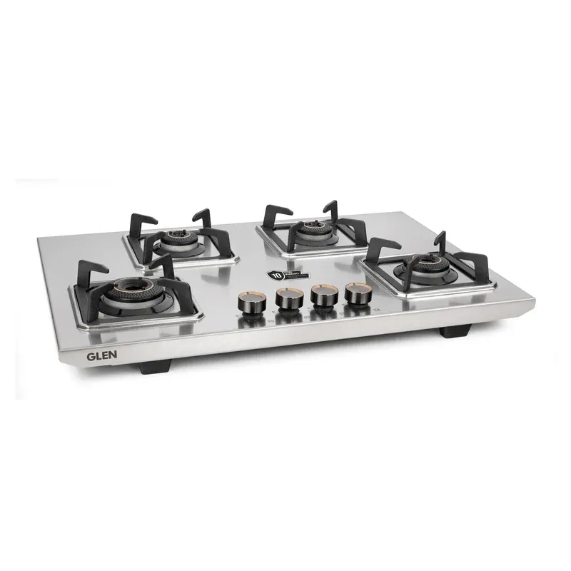 Glen 4 Burner Stainless Steel LPG Gas Stove|10 Years warranty on Burners and Gas Valve|1 Jumbo Forged Brass Burner|Ultra Tough Body|Manual Ignition|360° Revolving Brass Nozzle|1054UTTNDTSS