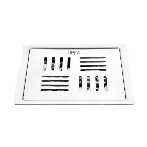 Lipka Alpha Deluxe Square Flat Cut Floor Drain (5 x 5 Inches) with Hole