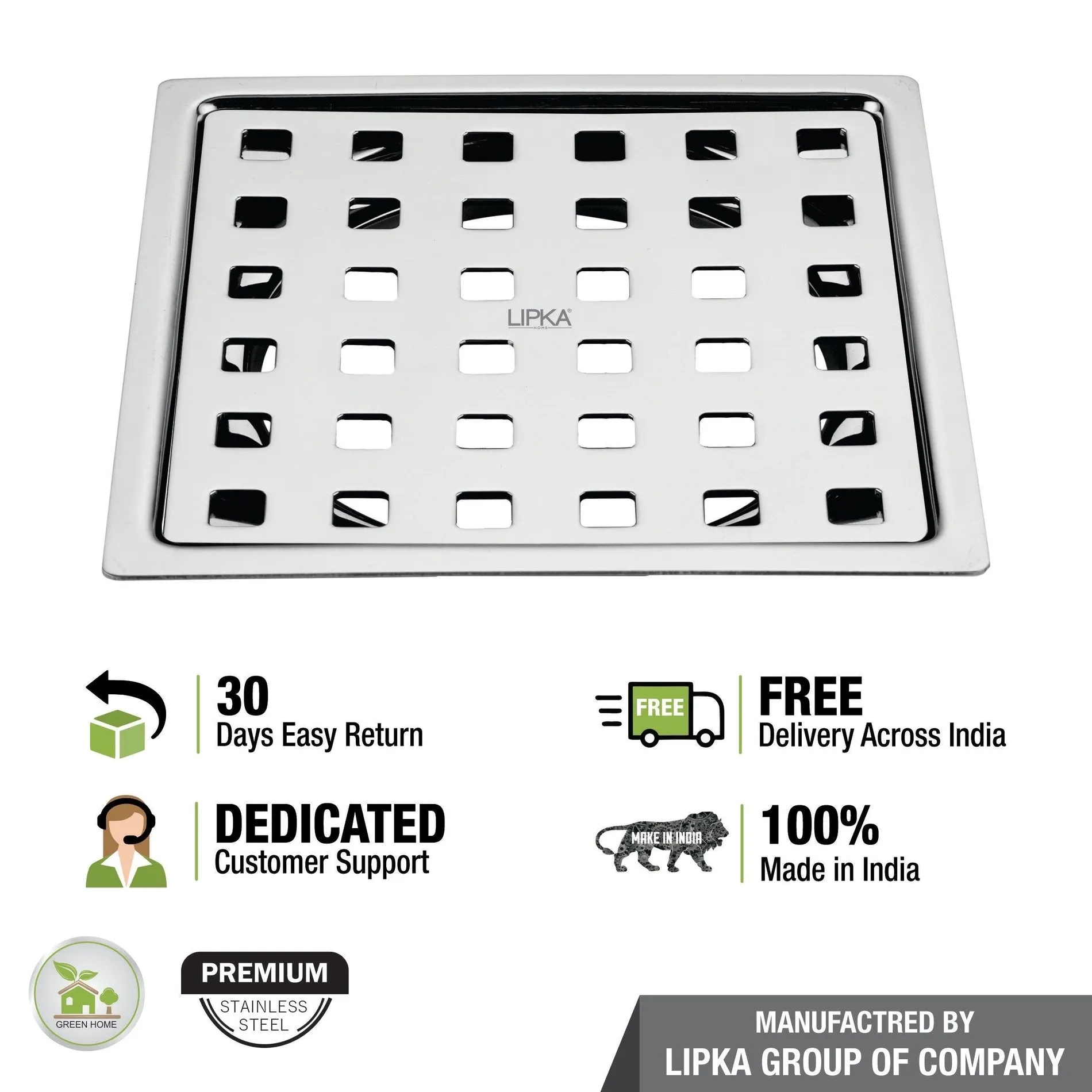Lipka Delta Deluxe Square Flat Cut Floor Drain (5 x 5 Inches) 3