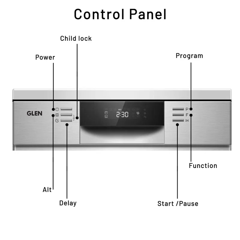 Glen Built-in-Dishwasher 14 Place Setting SS Panel Electronic Controls (DW-7735M) 2