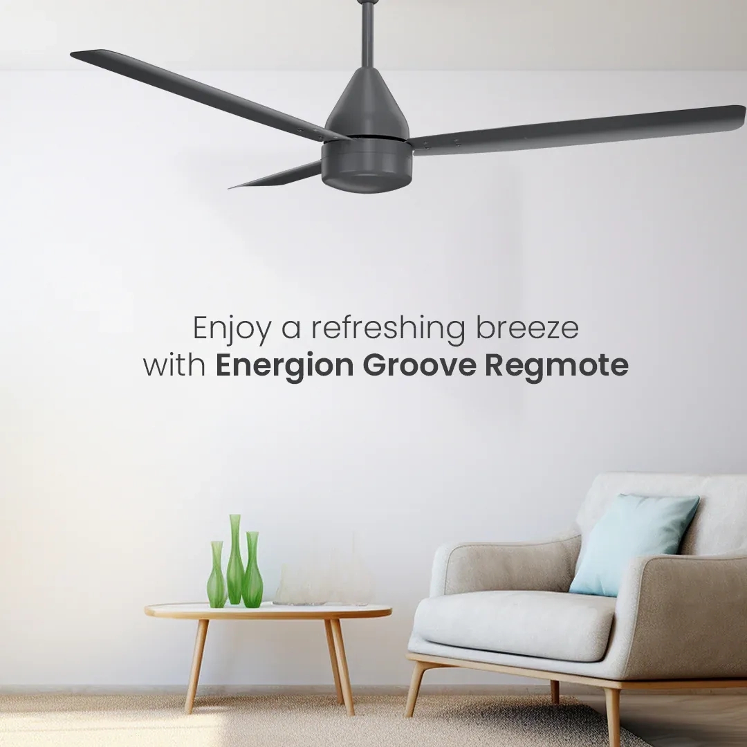 Crompton Energion Groove Regmote BLDC Ceiling Fan -  Onyx by Crompton : Colours available: Black 12 3