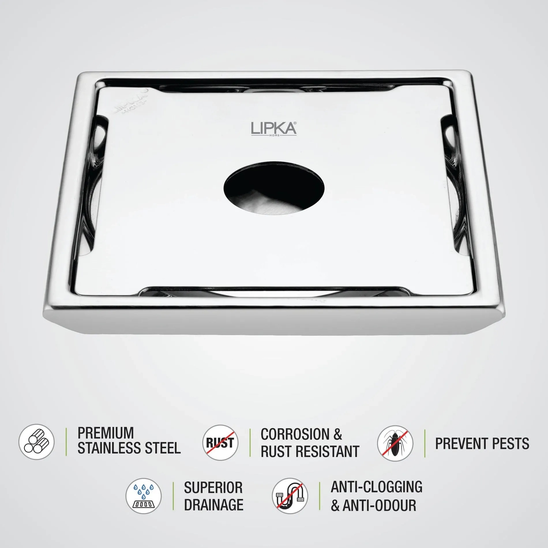 Lipka Beta Deluxe Square Floor Drain (6 x 6 Inches) with Hole 2