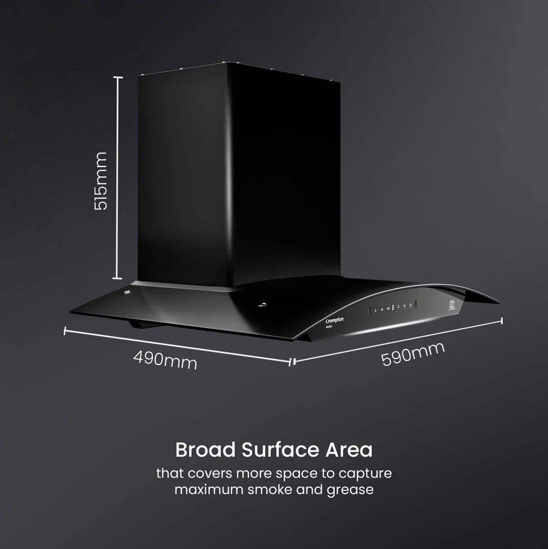 Crompton Aeries Curv Filterless Ind Chimney 60cm by Crompton : Colours available: Black 2 3