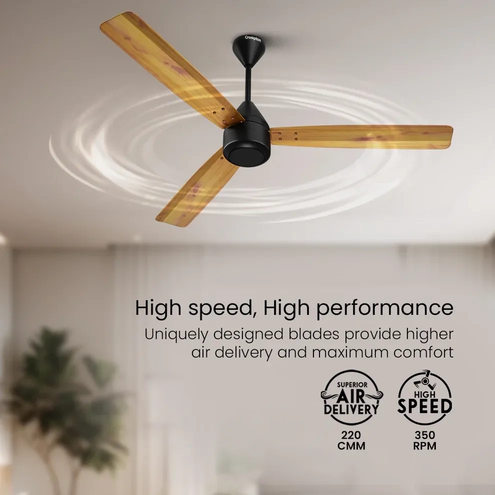 Crompton Energion Groove Remote BLDC Ceiling Fan - Light Pine Wood by Crompton : Colours available: SandyBrown 9 1