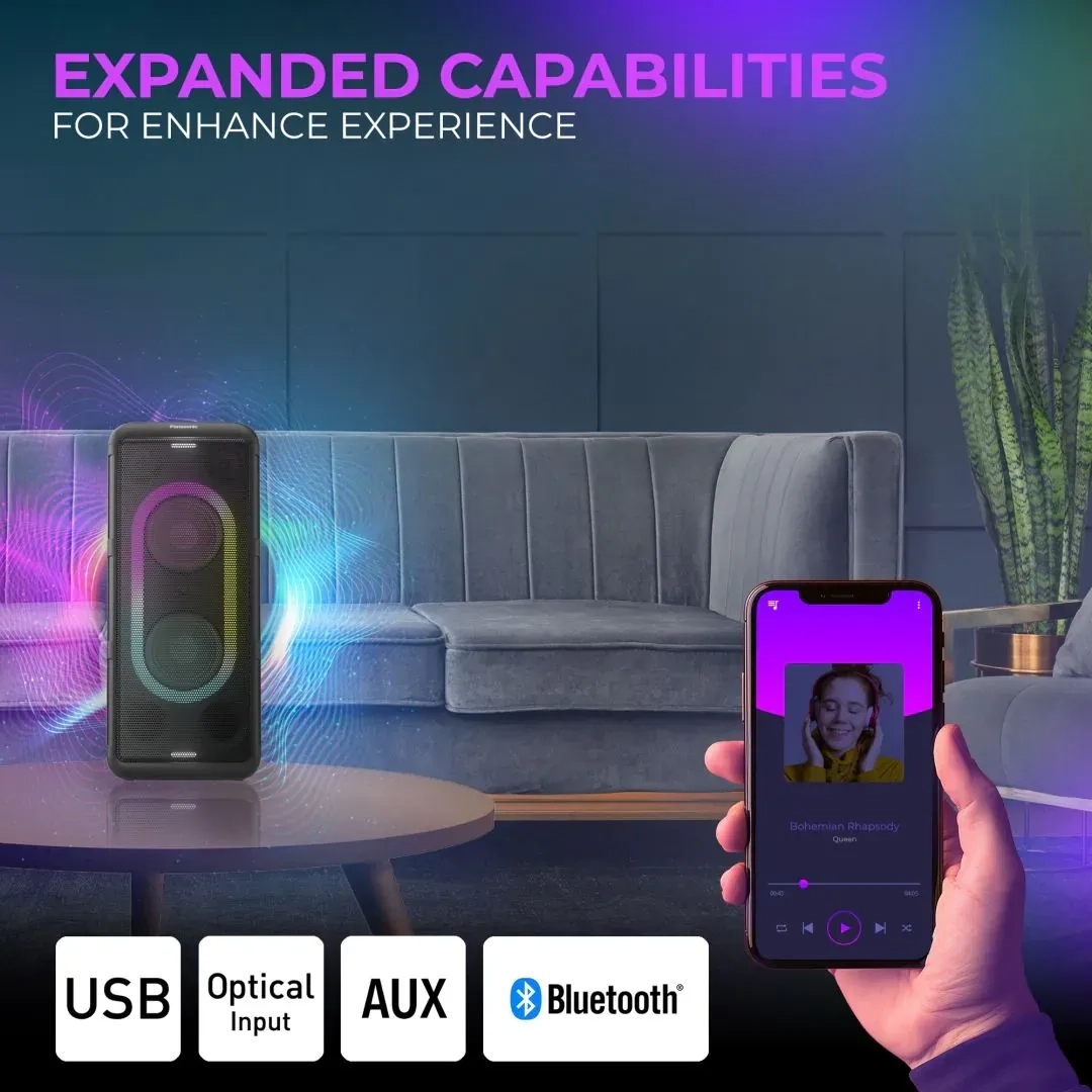 Panasonic SC-TMAX45 1000W Double Woofer Party Speaker | Bluetooth, USB, AUX connectivity | Mic & Guitar Jack by Panasonic : Colours available: Black 8 7