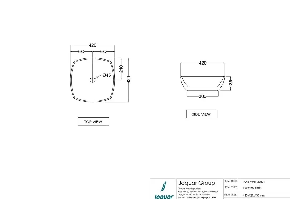 Table Top Basin - ARS-WHT-39901 by Jaquar : Colours available: White 1 1