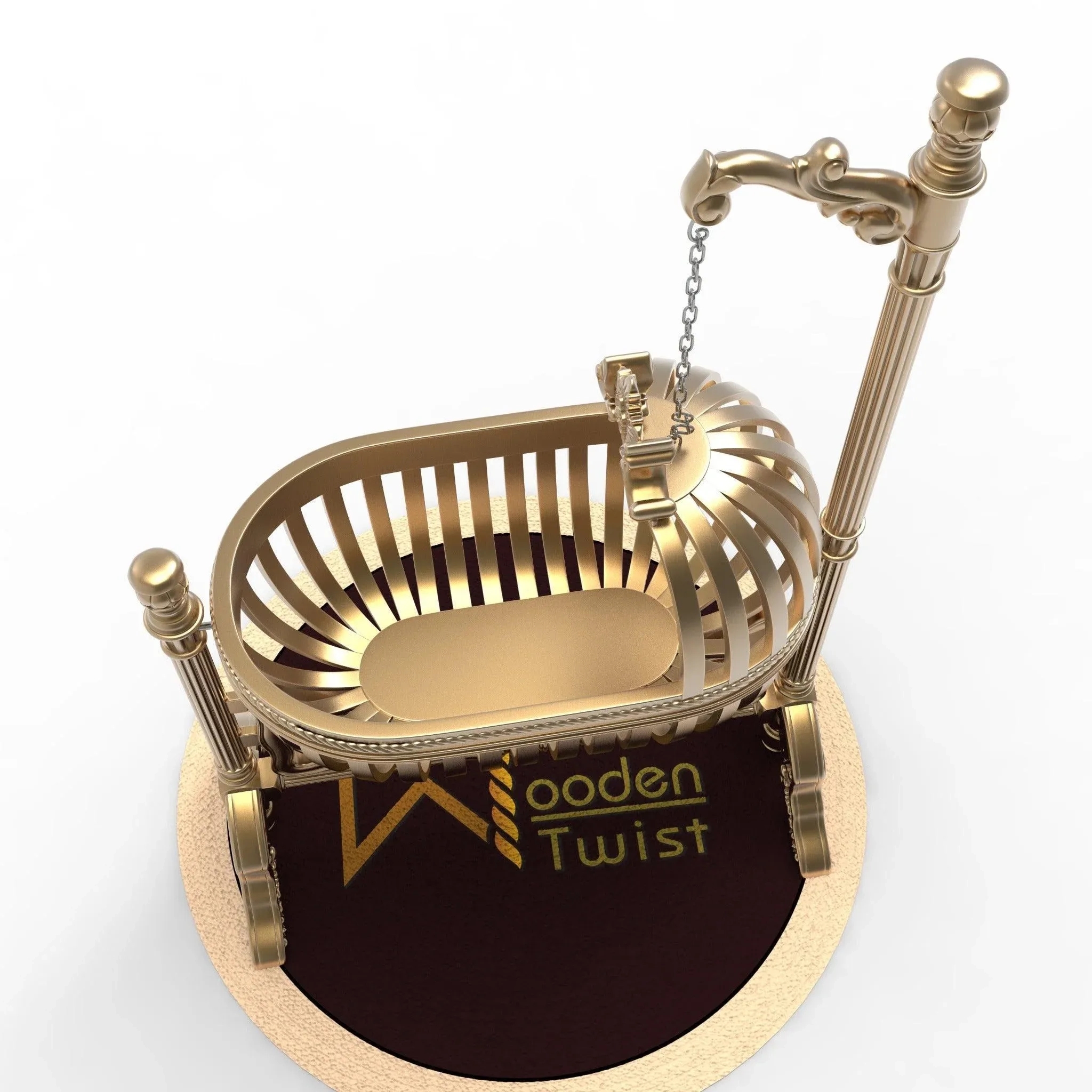 Wooden Twist Royal Teak Wood Baby Cradle (Golden Finish) 4
