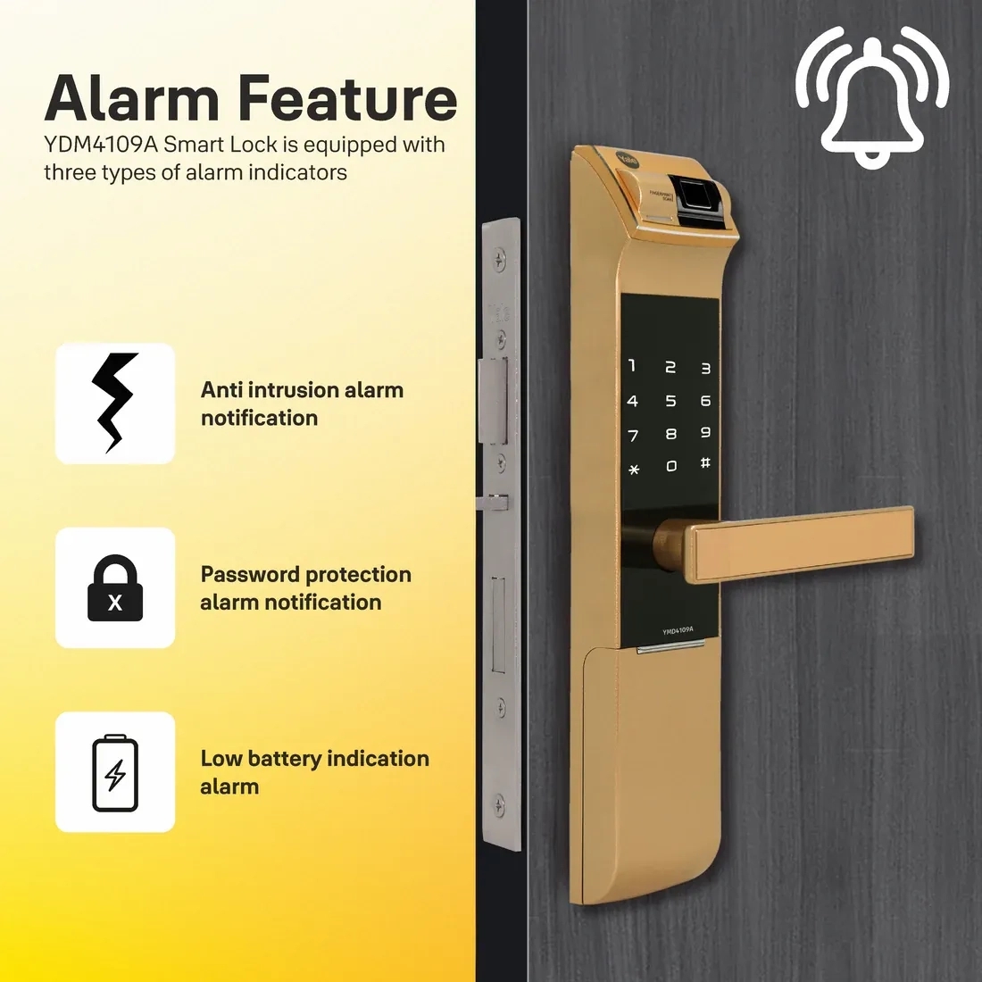 YDM 4109- A Series Biometric Smart Lock Gold by Yale 1 3