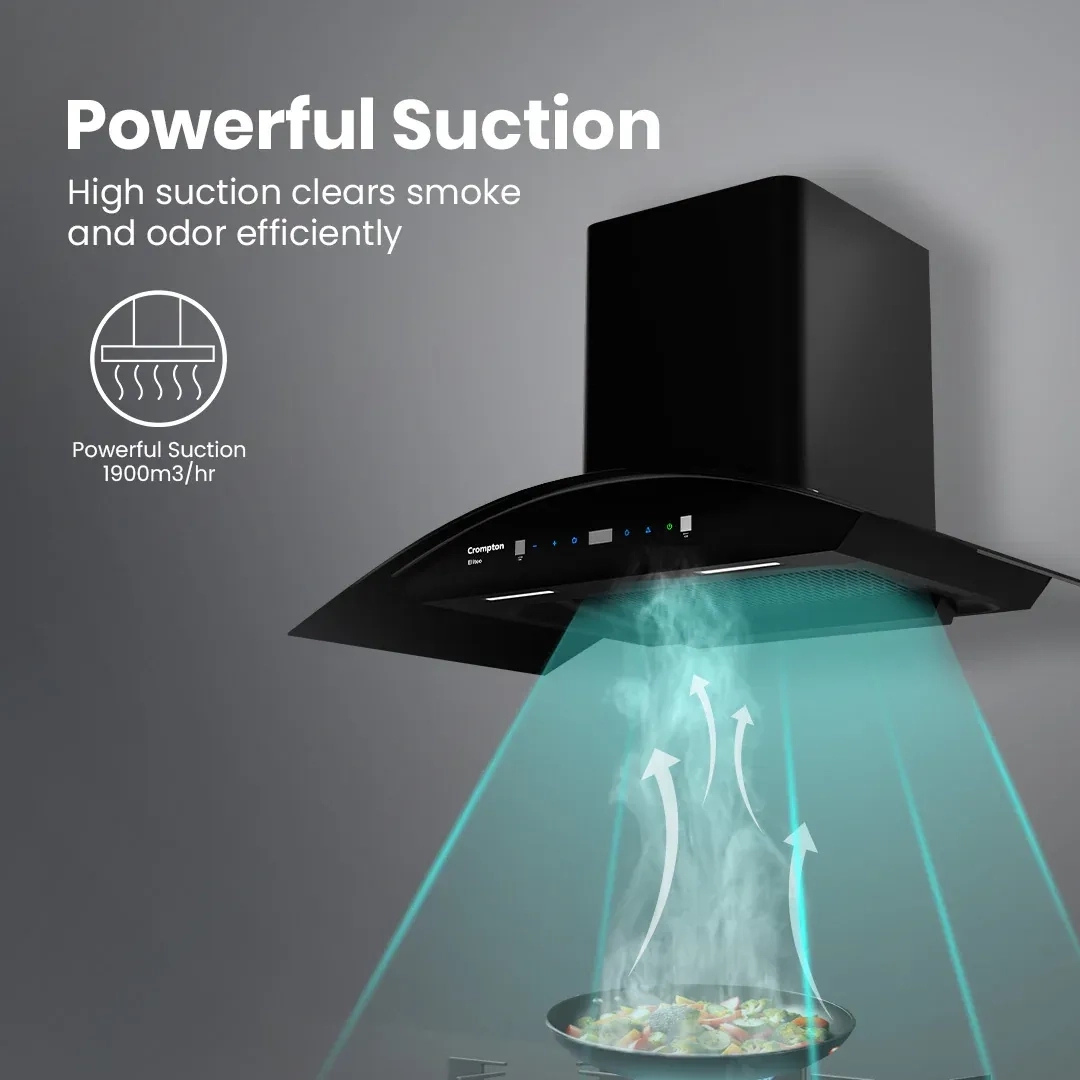 Crompton Eliteo Curv Filterless Chimney 90cm by Crompton : Colours available: Black 11 3
