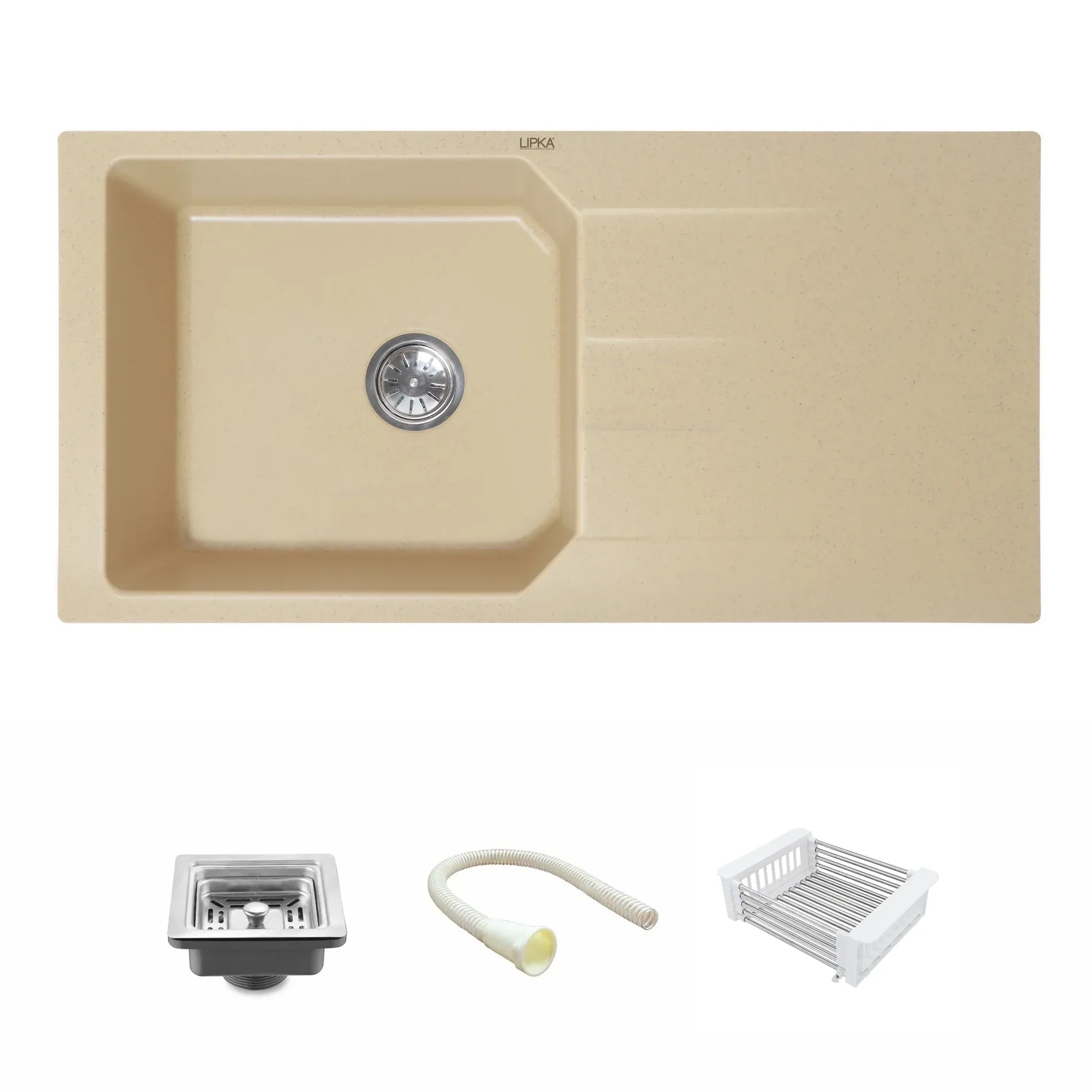 Lipka Sand Choco Quartz Single Bowl with Drainboard Kitchen Sink (39 x 20 x 9 Inches) 1
