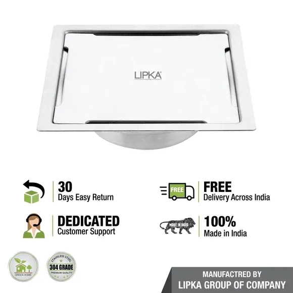 Lipka Yellow Exclusive Square Flat Cut Floor Drain (6 x 6 Inches) with Cockroach Trap 4