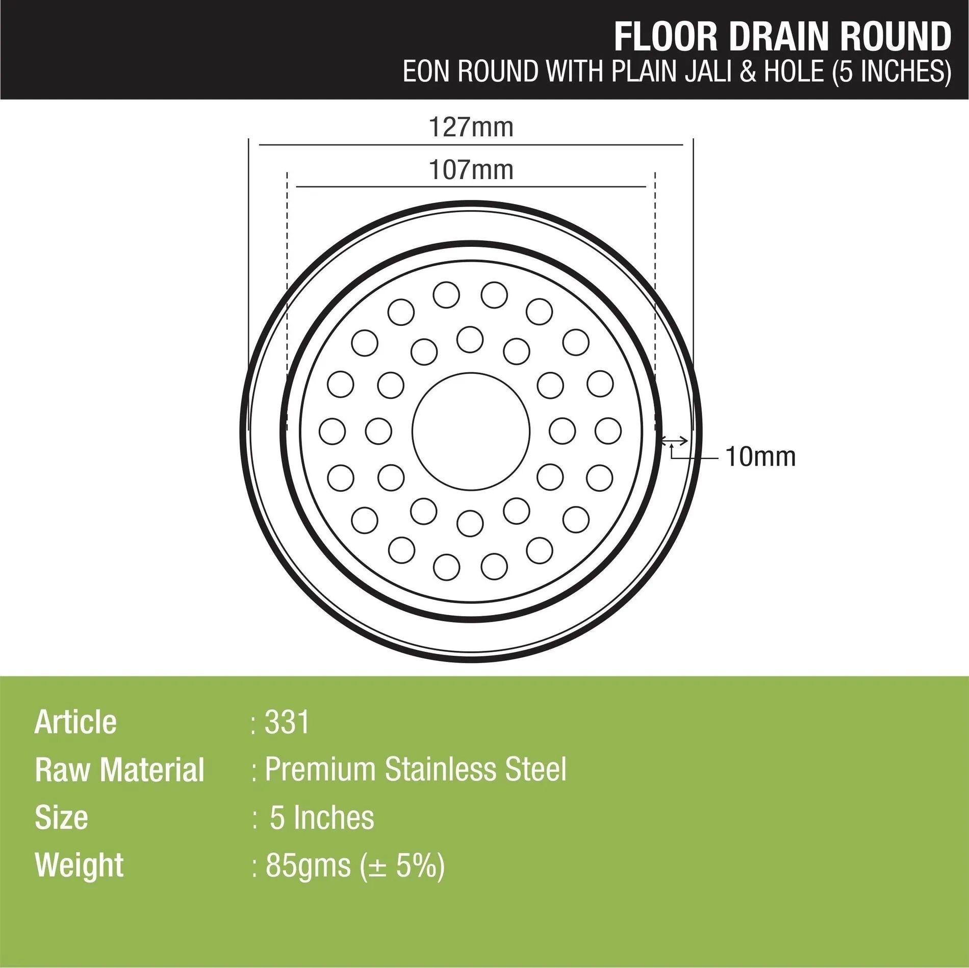 Lipka Eon Round Floor Drain with Plain Jali & Hole (5 inches) 2