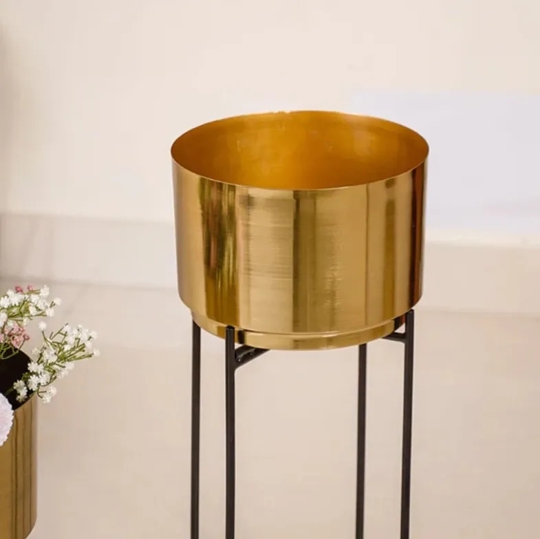 Nestasia Luxe Metal Floor Planter With Stand Gold Set Of 2 by Nestasia : Colours available: Gold 2 4