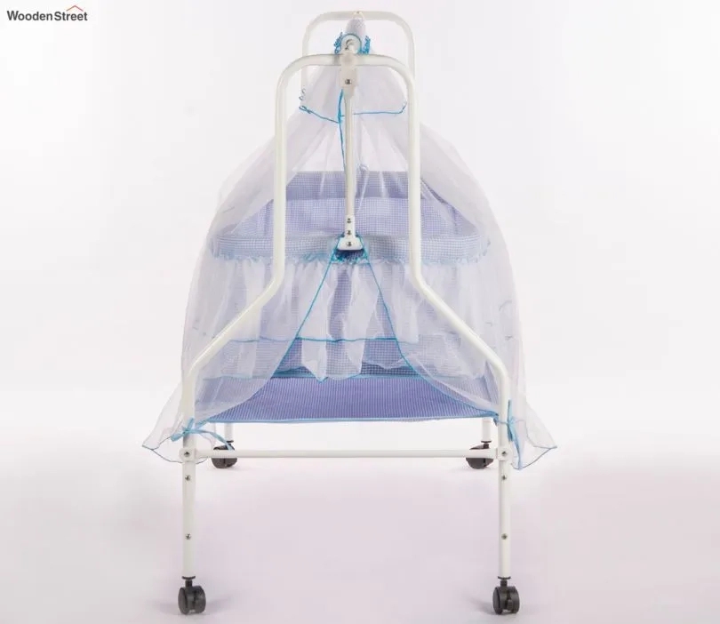 Wooden Street Maia Movable Mosquito Protection Net Steel Baby Cot (Blue) 2