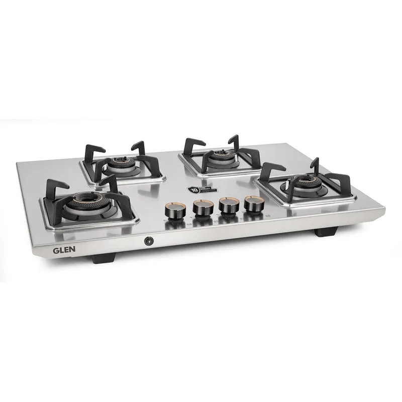 Glen 4 Burner Stainless Steel LPG Gas Stove|10 Years warranty on Burners and Gas Valve|1 Jumbo Forged Brass Burner|Ultra Tough Body|Manual Ignition|360° Revolving Brass Nozzle|1054UTTNDTSS 8