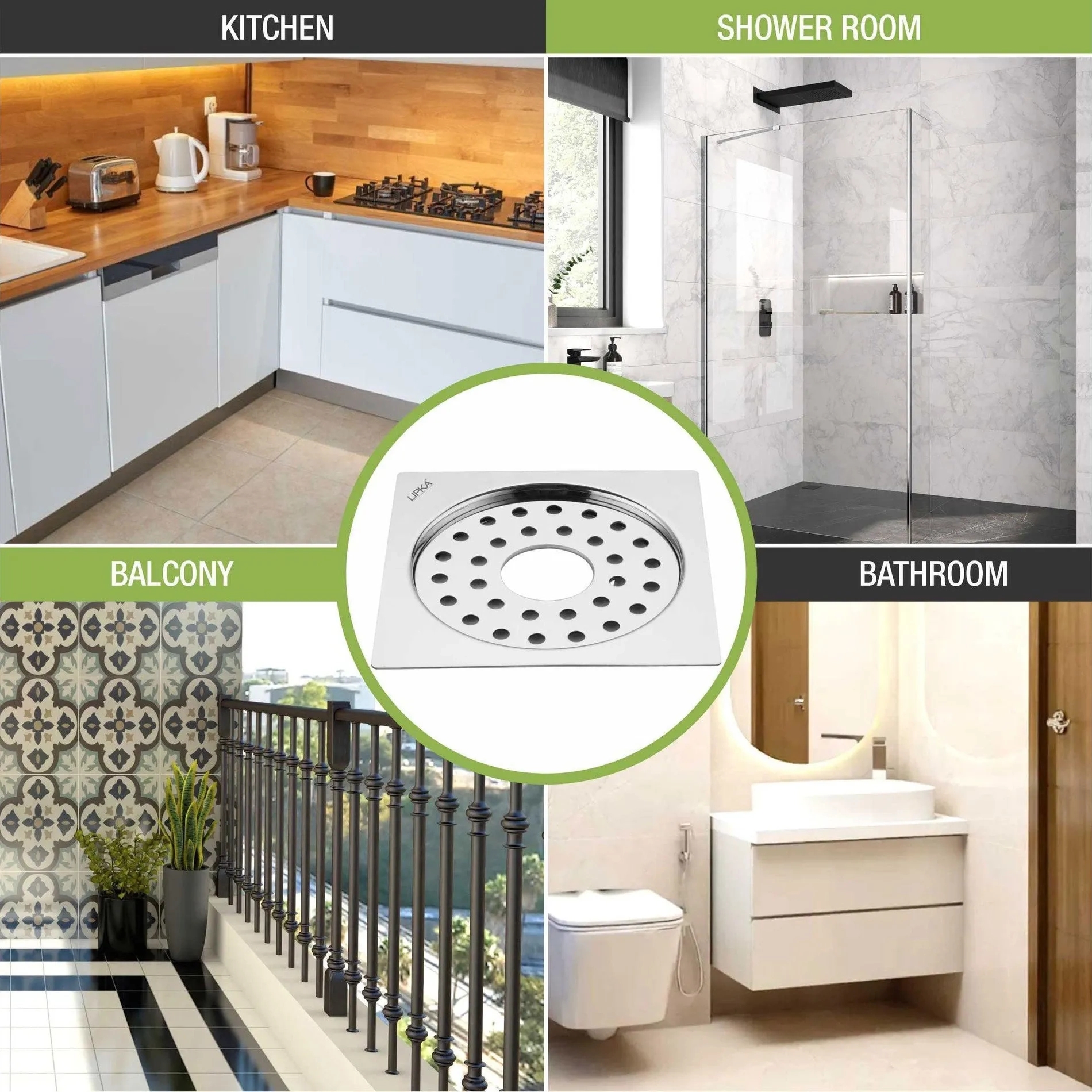 Lipka Eon Square Flat Cut Floor Drain with Plain Jali and Hole (6 x 6 Inches) 5