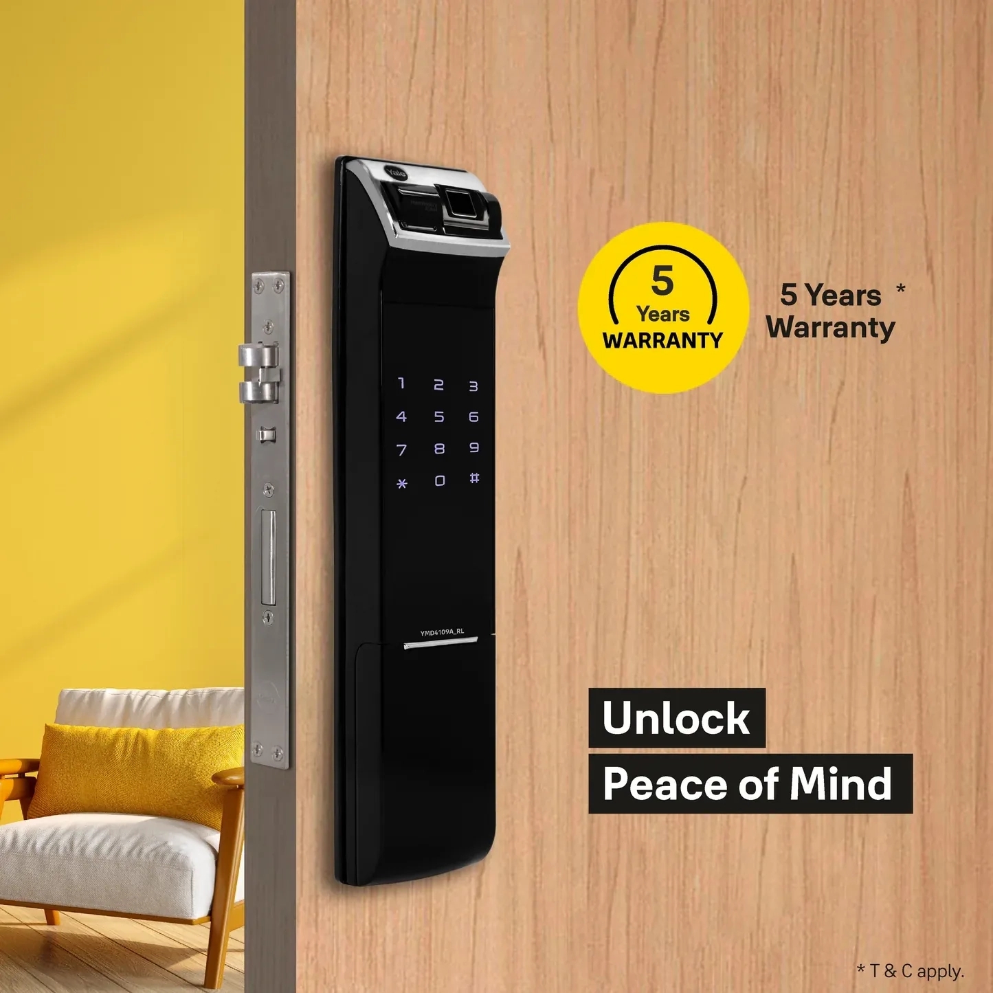 YDM 4109 Roller Latch Without Handle Smart Lock by Yale : Colours available: Black 6 6