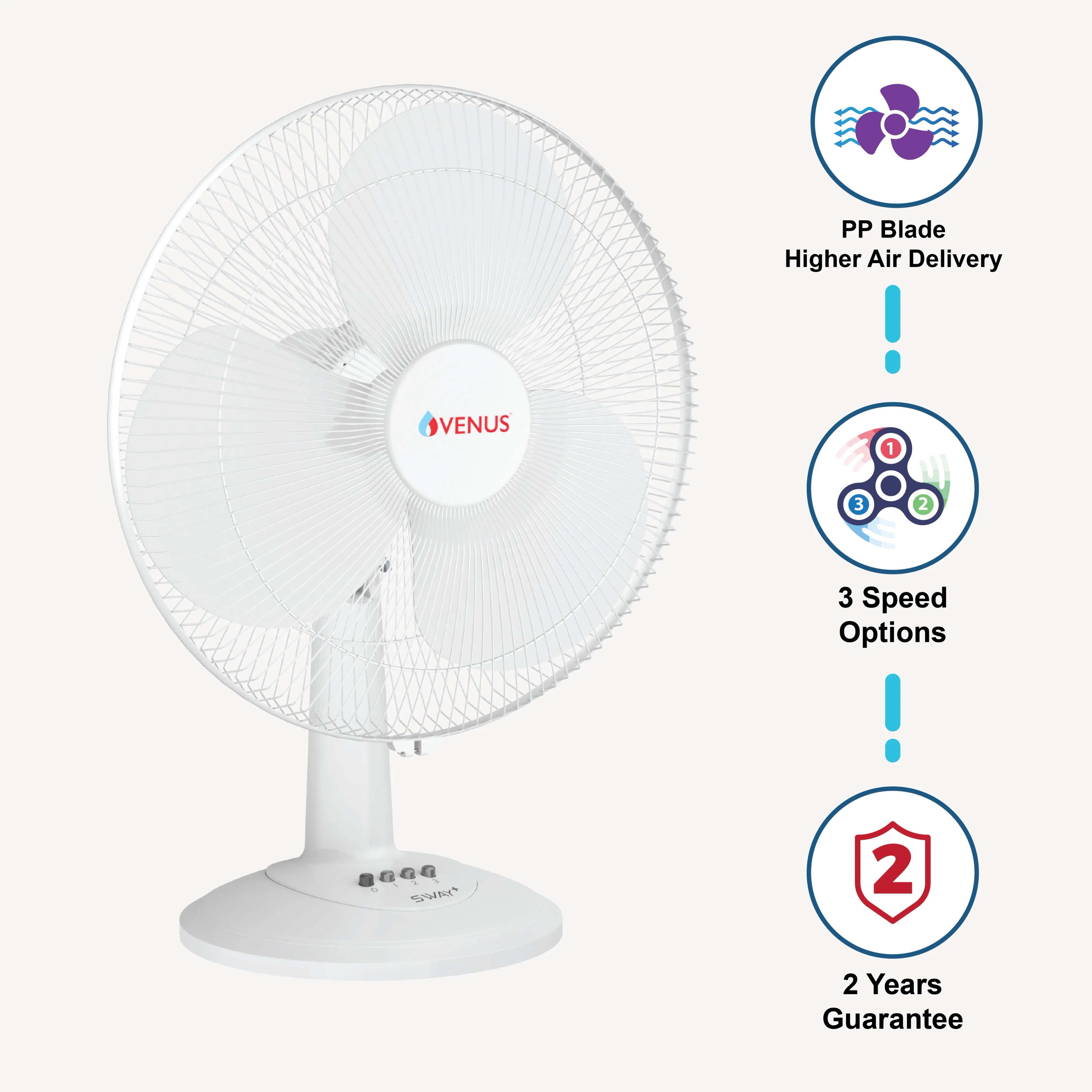 Venus Home Sway Plus Table Fan by Venus : Colours available: White 2 1