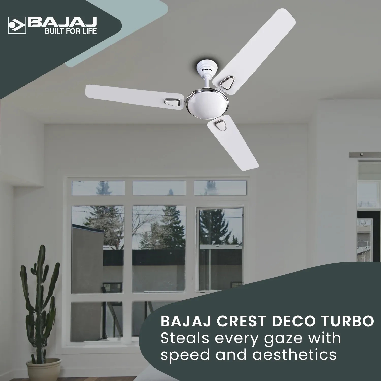 Bajaj Crest Deco Turbo 1200 mm Ceiling Fan - White by Bajaj : Colours available: White 7 1