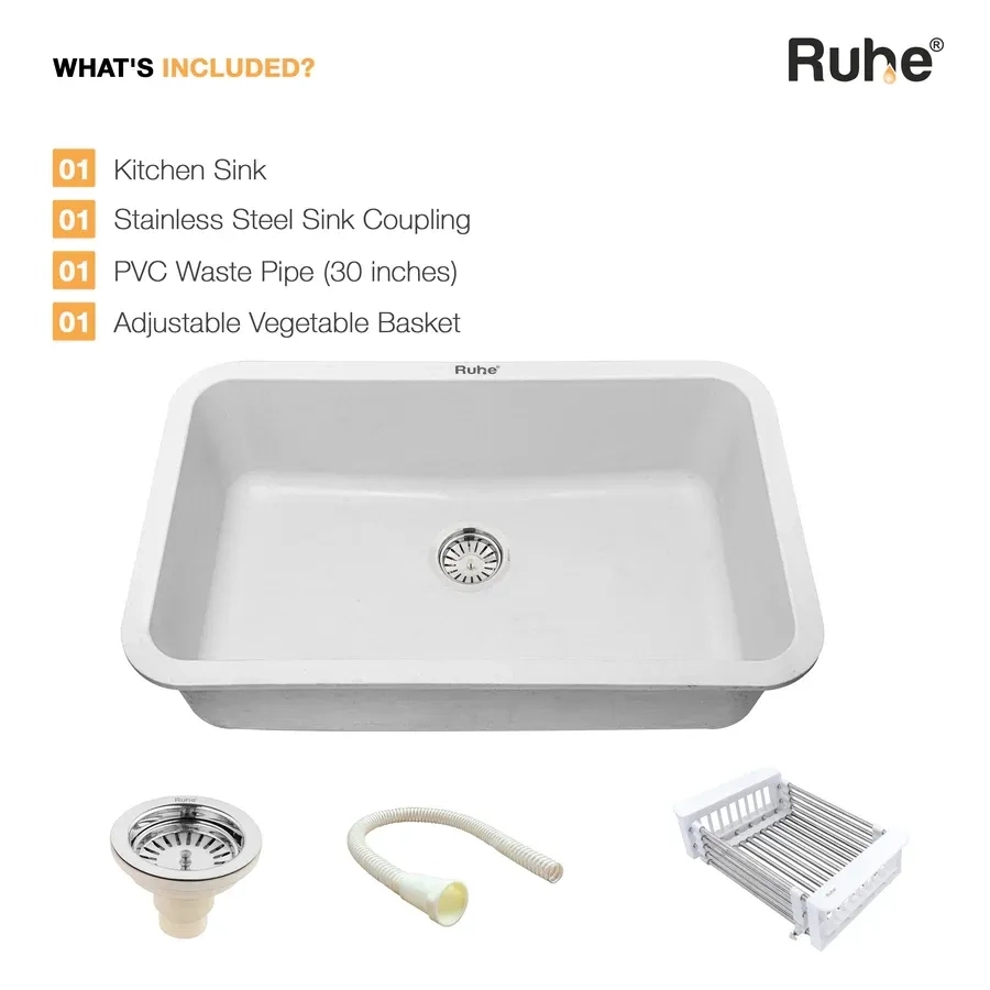 Ruhe Quartz Single Bowl Kitchen Sink 31 X 19 X 9 Inches - White by Ruhe : Colours available: White 12 8