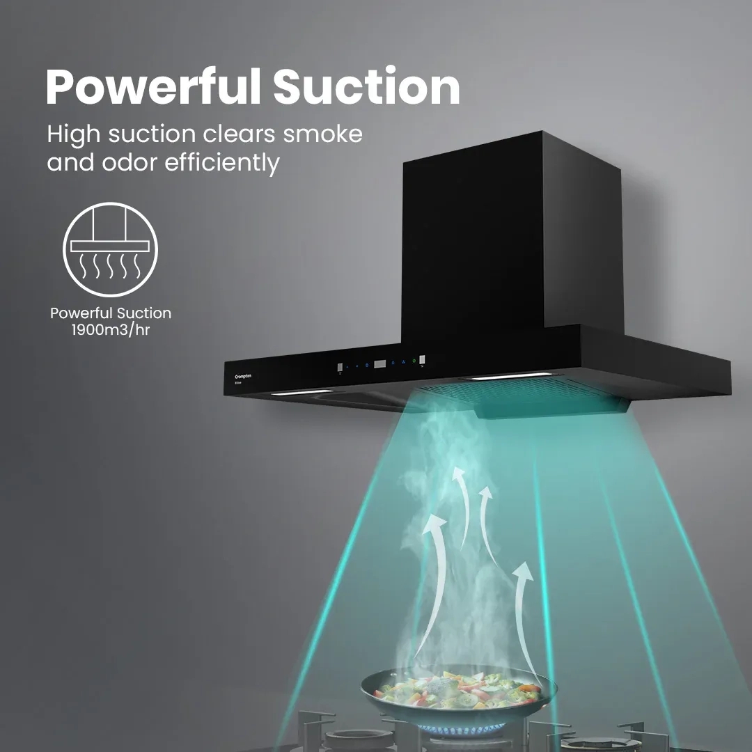 Crompton Eliteo Box Filterless Chimney 90cm by Crompton : Colours available: Black 11 3