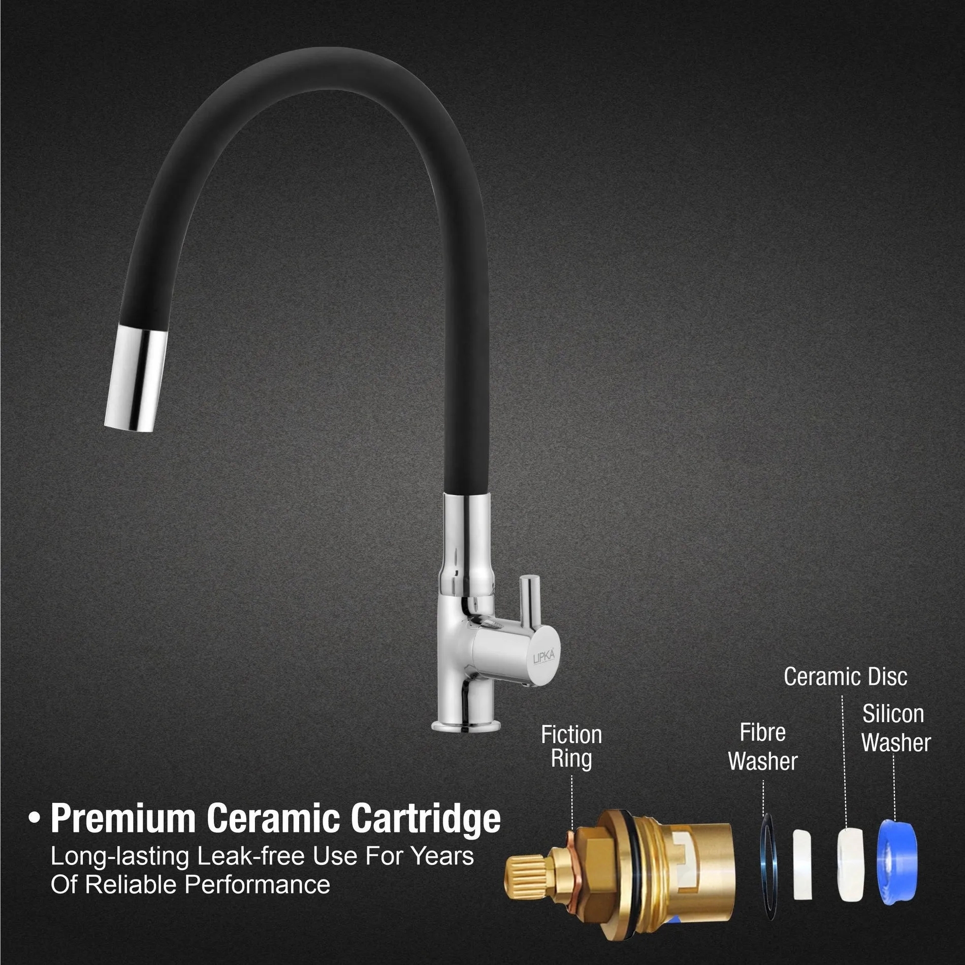 Lipka Kyron Swan Neck Brass Faucet with Flexible Silicone Spout (Black) 3